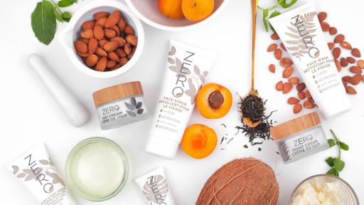 Purposeful, plant-derived ingredients are the backbone of the ZERO skincare range: Shea Butter, Coconut Oil, Sacha Inchi Seed Oil, Sweet Almond Oil, Green Tea Extract, and Ground Apricot Seeds.