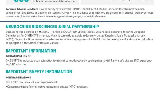 ONGENTYS&reg; (opicapone) Fact Sheet