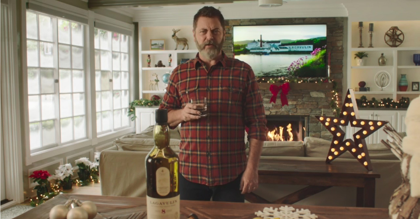 Play Video: Nick Offerman and Lagavulin Single Malt Scotch Whisky Are Having a Dram Good Holiday at Home