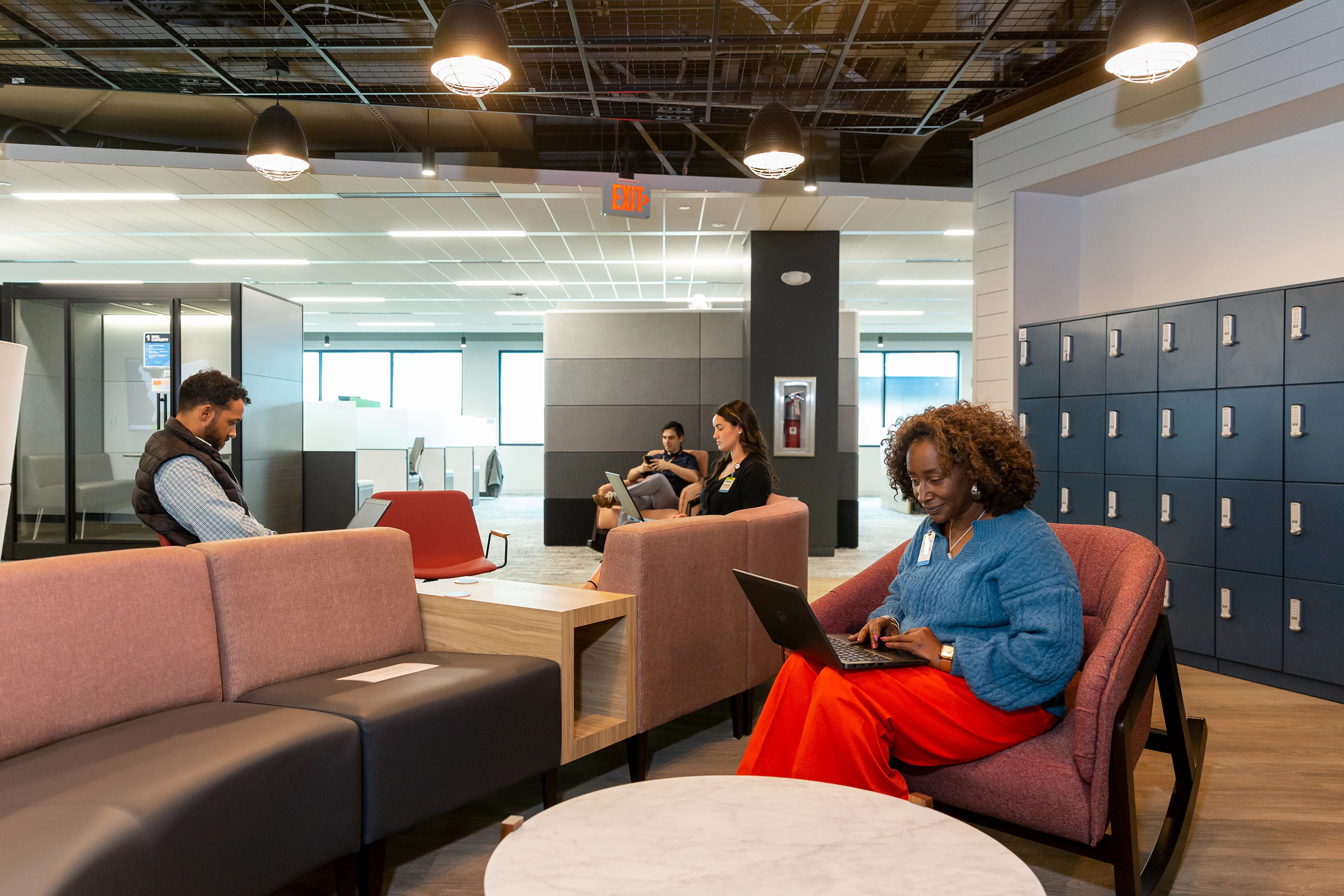 Team members can enjoy and utilize a variety of spaces designed for focused, individual or collaborative group work.