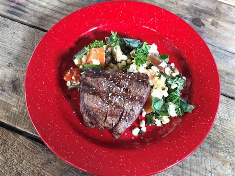 Grilled Tenderloin with Sweet Onions Corn Tomato Salad