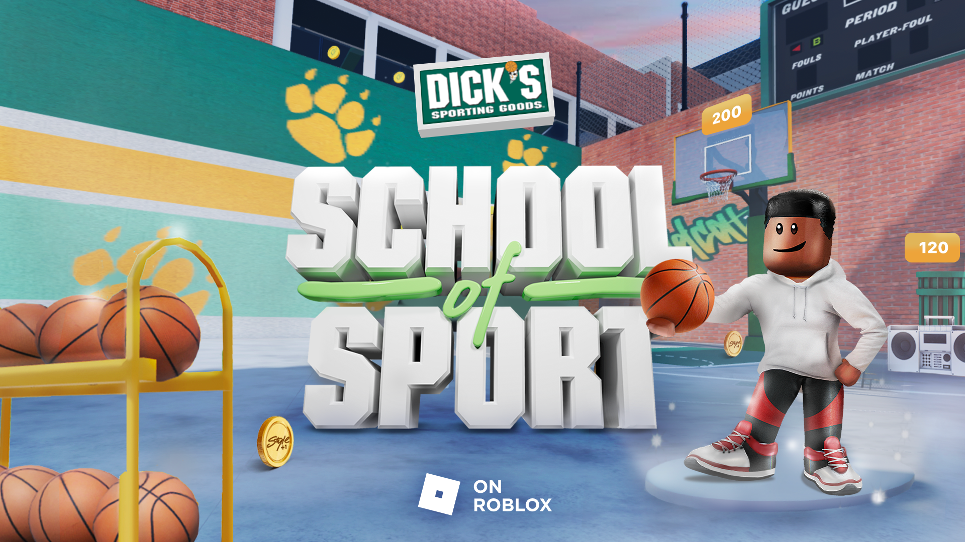 The Outdoor Cafeteria is the social hub where users can connect, collect Style Point coins, and shoot hoops on the nearby court