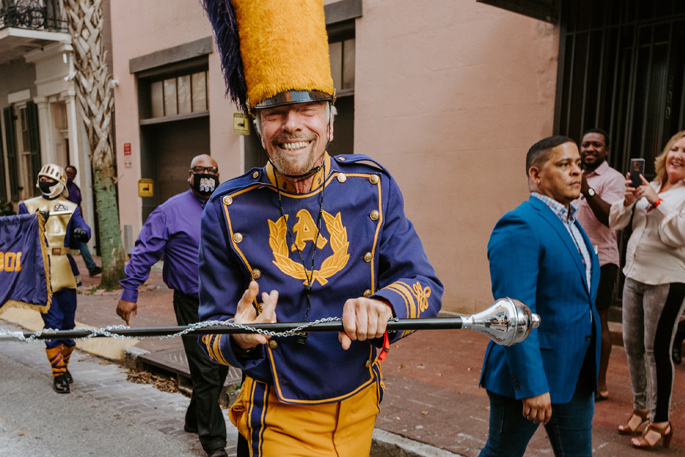 Richard Branson wearing a marching outfit for the parade