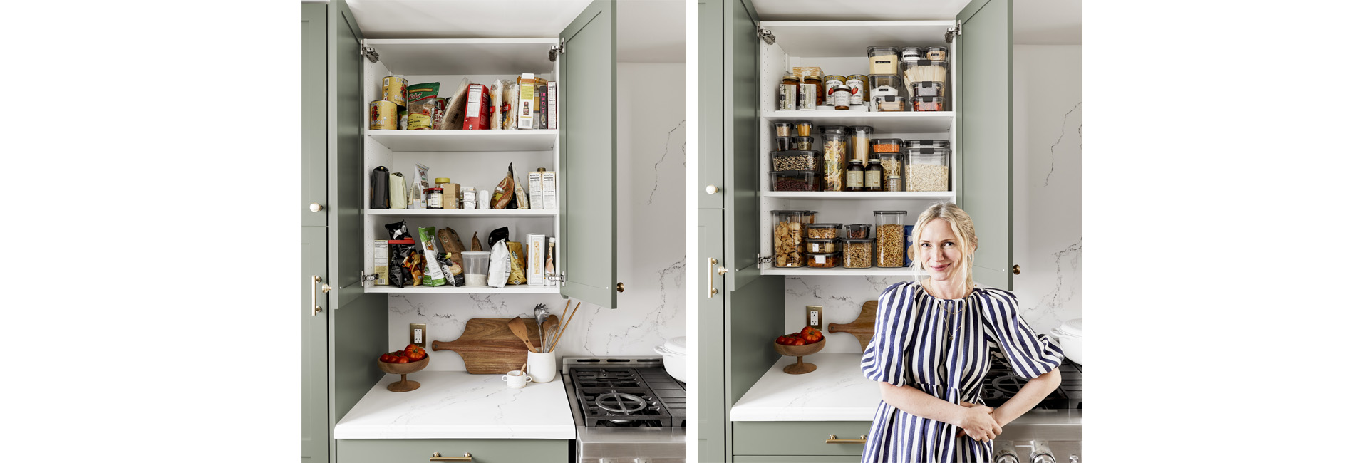 Before and After Rubbermaid image of Emily's cabinets