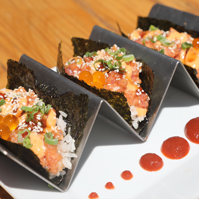 Ahi Tuna Tacos hit different with our mango popping boba!