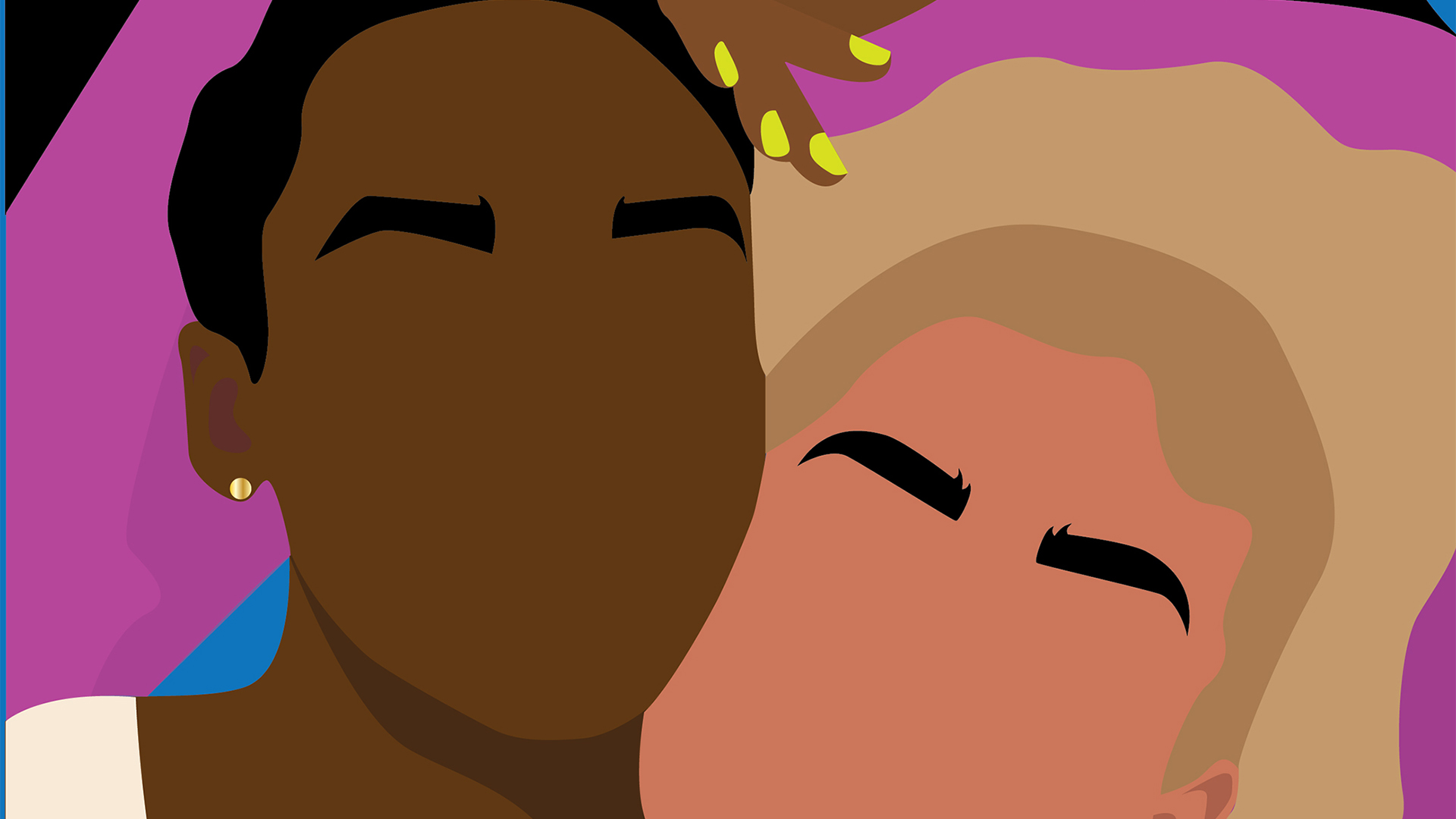 Cartoon illustration of people's faces.