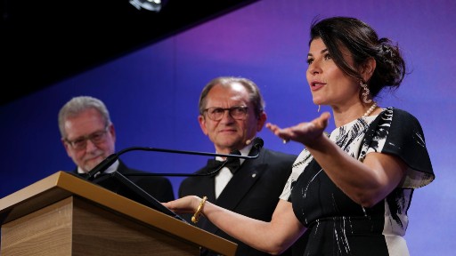 Silver Dawn’s newly named Godmother, Nilou Motamed, addresses attendees.