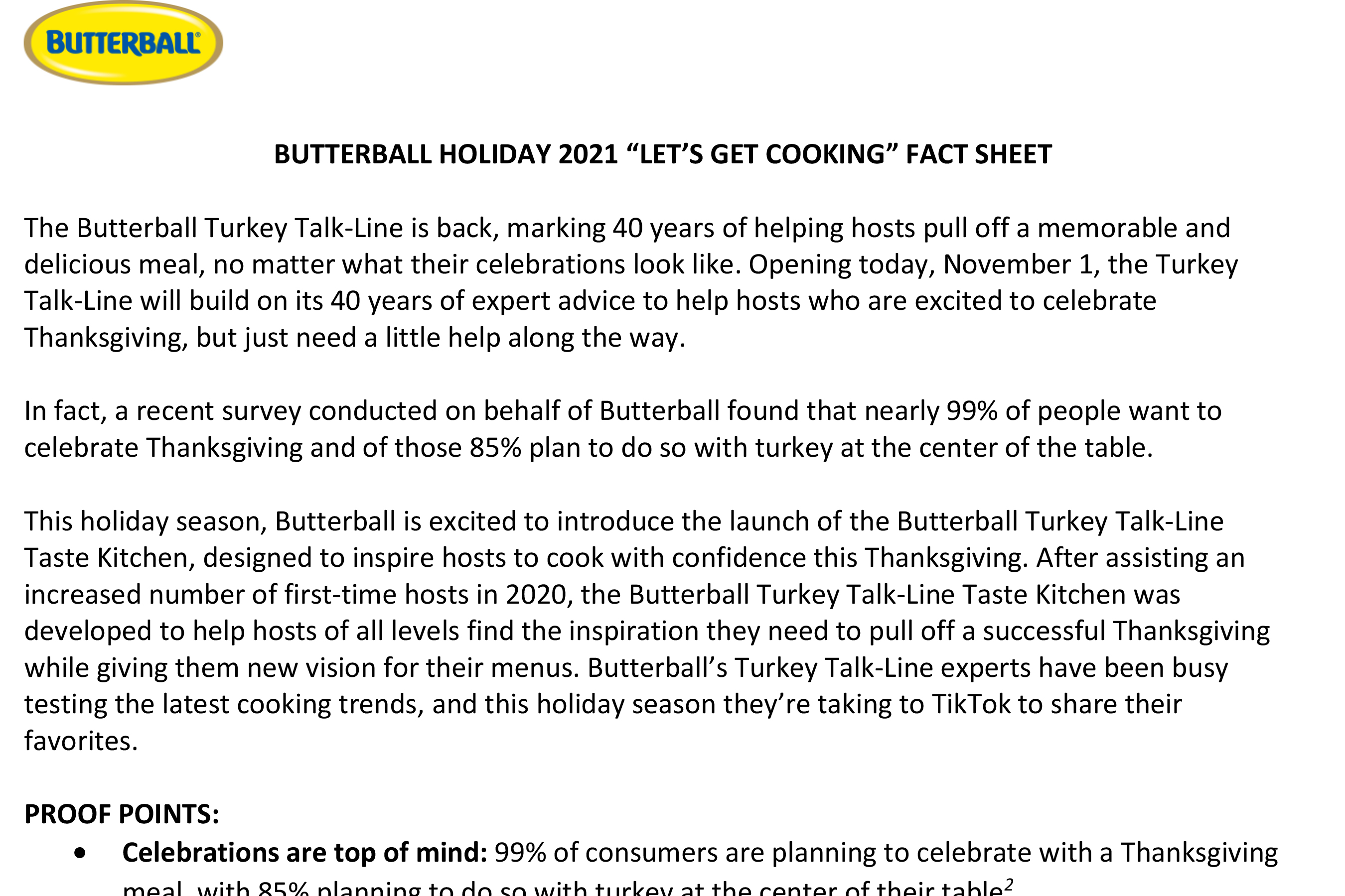 Butterball Holiday 2021 Fact Sheet