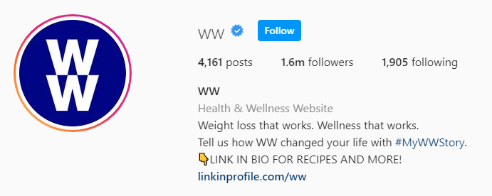 WW instagram bio