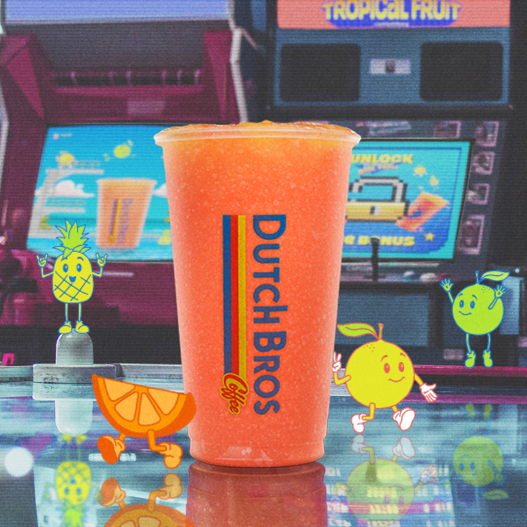 The High Dive Rebel is Dutch Bros’ exclusive energy drink infused with peach, pomegranate and Tropical Fruit - a blend of passion fruit, guava, orange and pineapple.