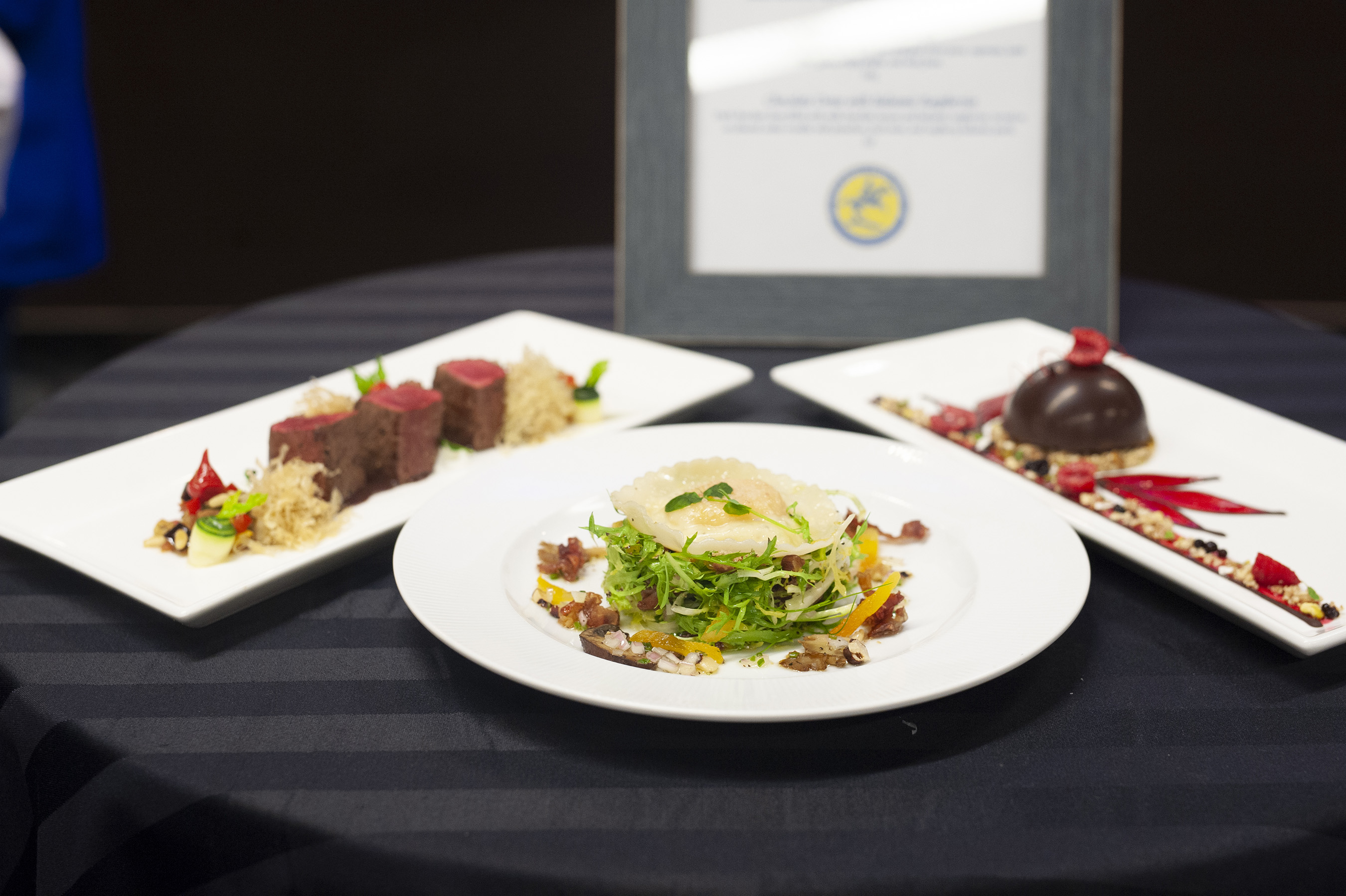 Caesar Rodney High School in Camden, Delaware, earned their top spot in the culinary competition with a menu featuring flavors from France, Italy and Greece that included frisée salad with egg yolk ravioli, Mediterranean lamb loin and chocolate dome with balsamic raspberries.