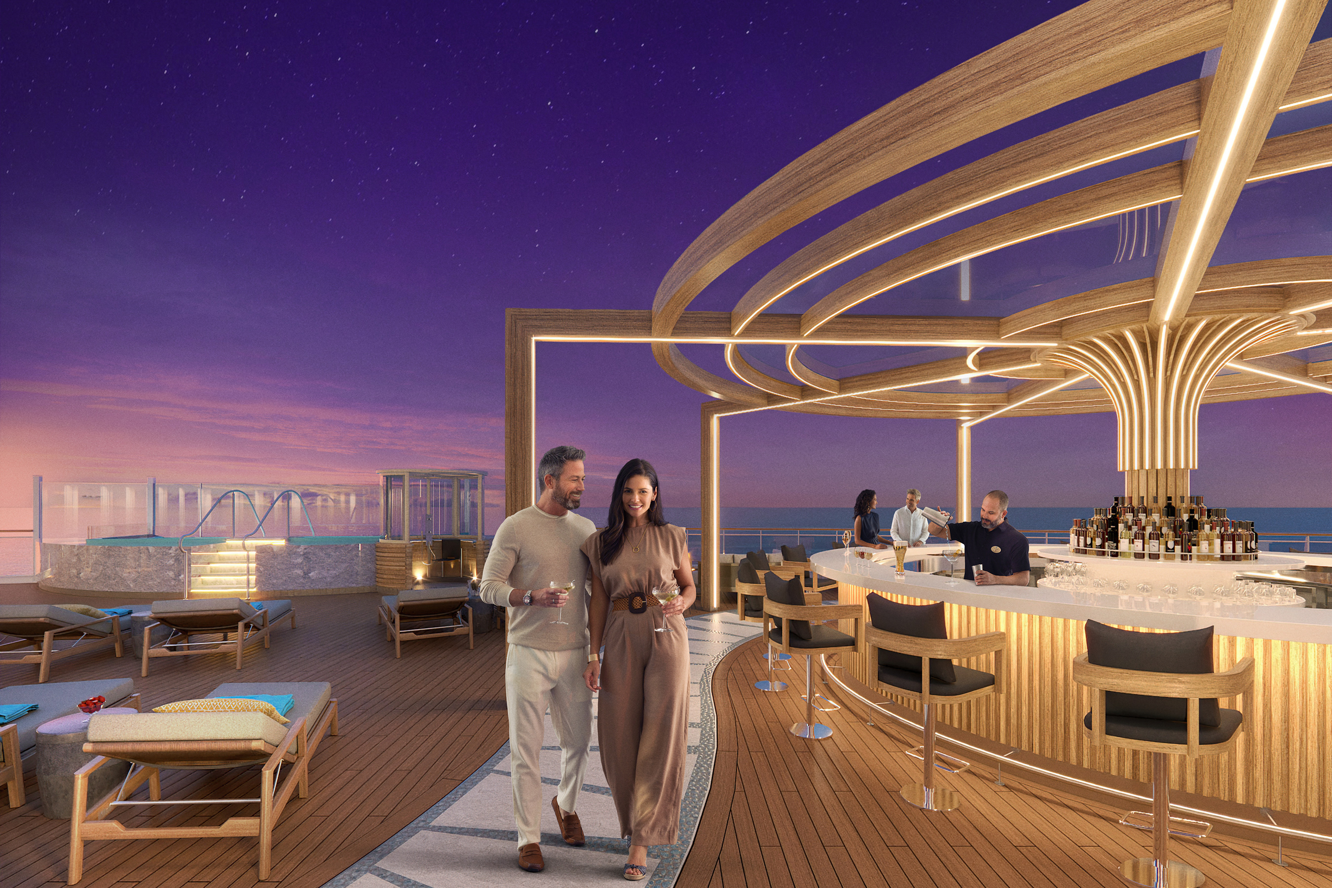 The adults-only Vibe Beach Club, located on Deck 17, will offer two infinity hot tubs and a dedicated bar. Norwegian Viva will provide guests with elevated experiences including more wide-open spaces, thoughtful and stunning design and exceptional service.