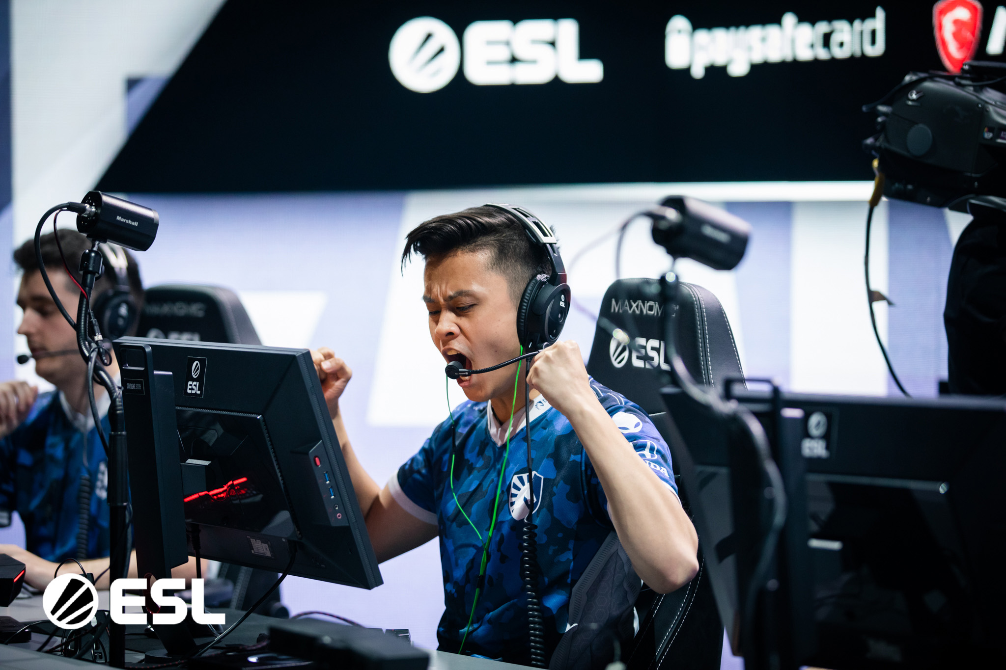 Team Liquid’s Jacky “Stewie2k” Yip celebrates winning a round of Counter-Strike: Global Offensive at ESL Cologne 2019.