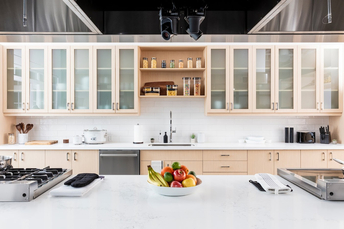 The Newell Creative Kitchen is a versatile kitchen space designed to connect people with the latest food and kitchen trends and serve as a hub for content creation and inspiration.