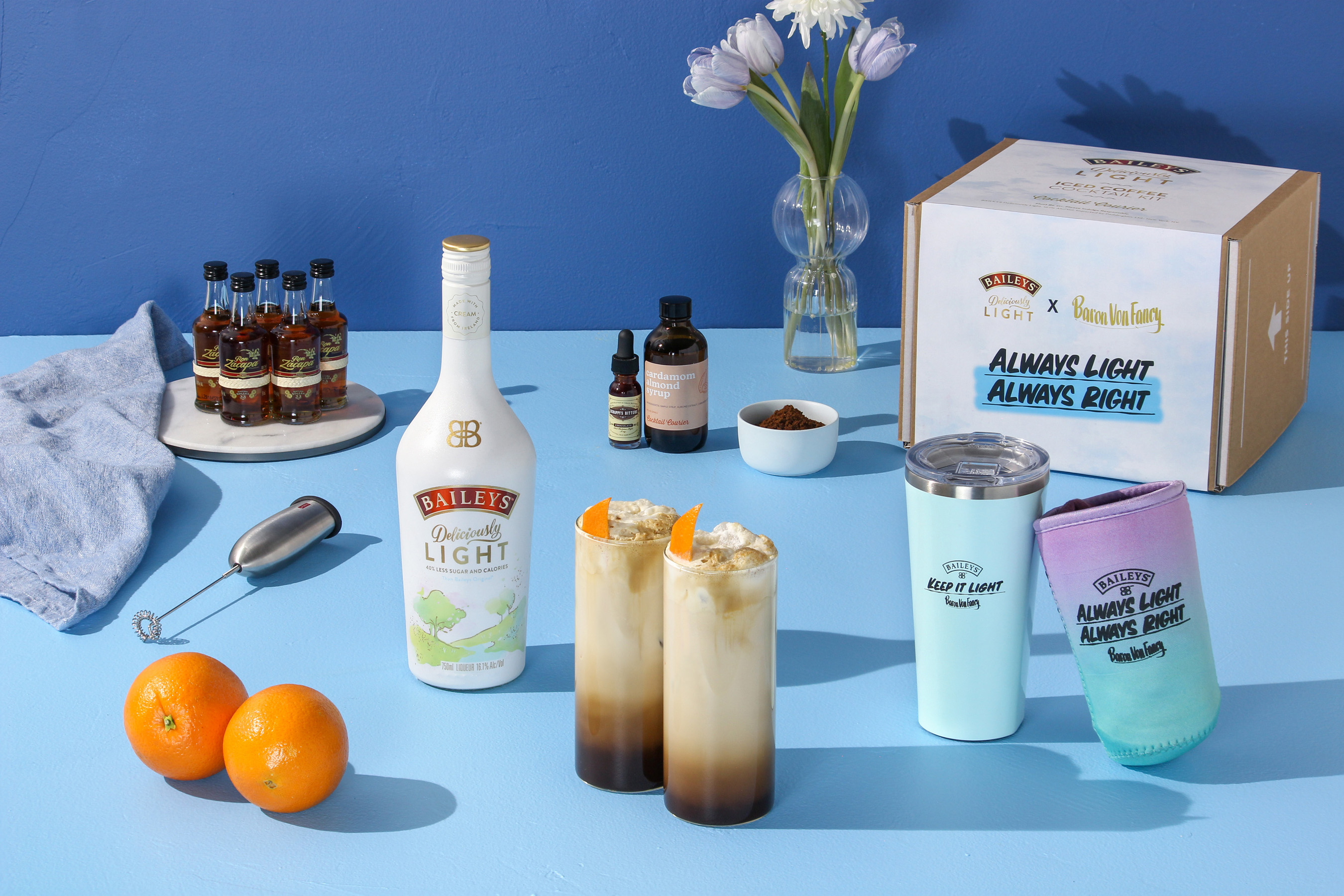 Enjoy a special message from Baron Von Fancy by sipping on a cocktail at home with friends and family with the Always Light, Always Right Cocktail Courier Kit suited for year-round iced coffee aficionados (you know who you are!).