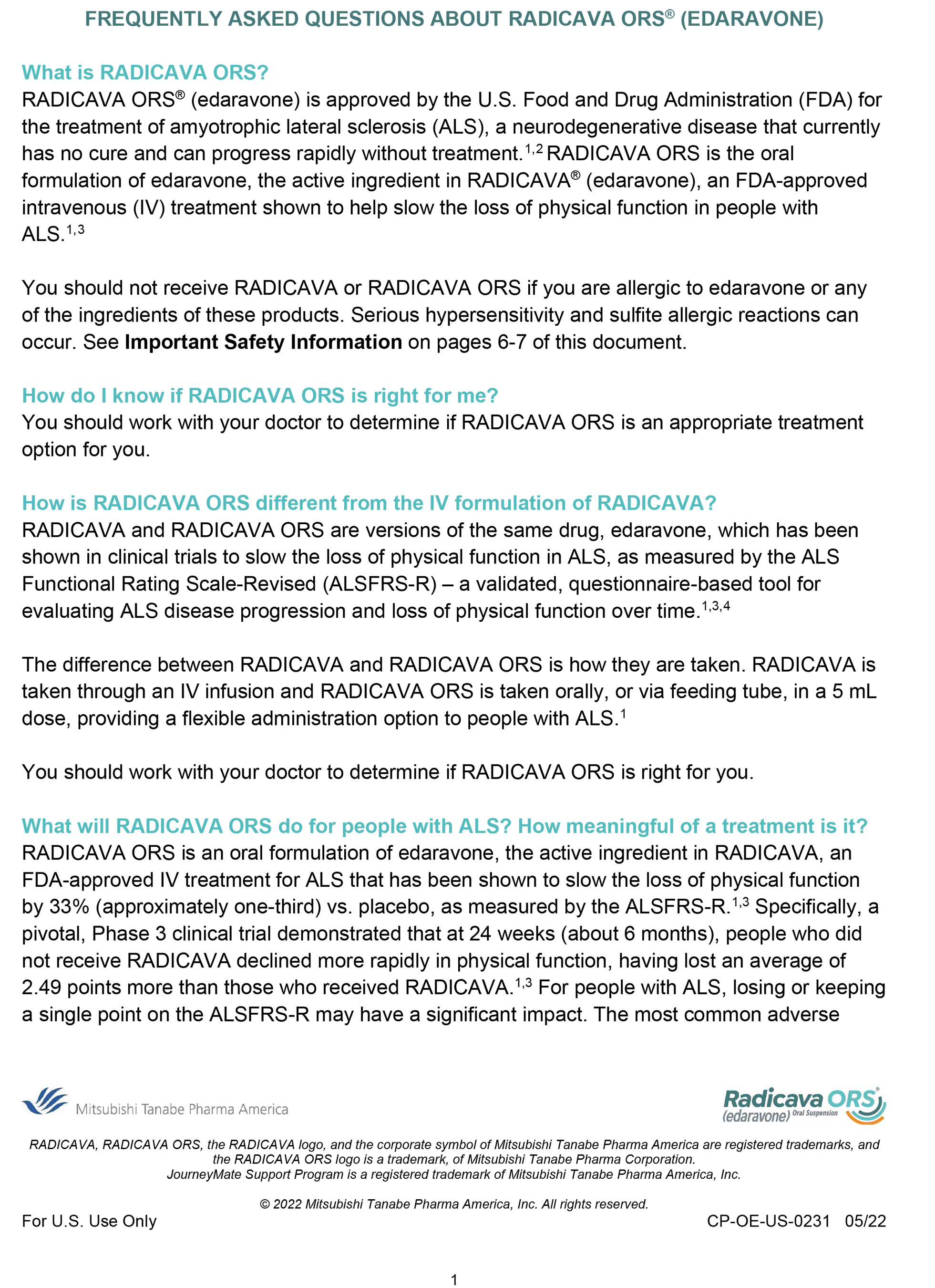 RADICAVA ORS Patient FAQ