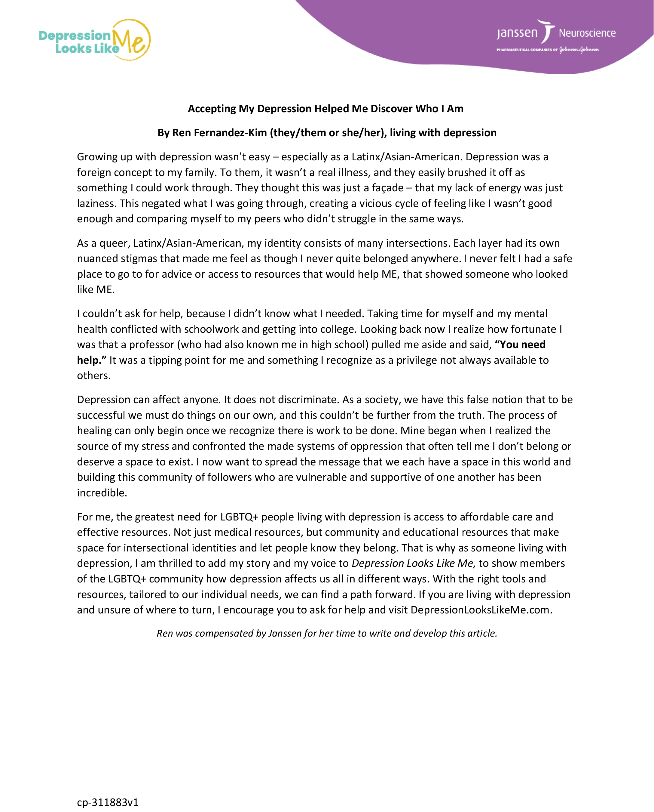 Ren Fernandez-Kim, Accepting My Depression Helped Me Discover Who I Am