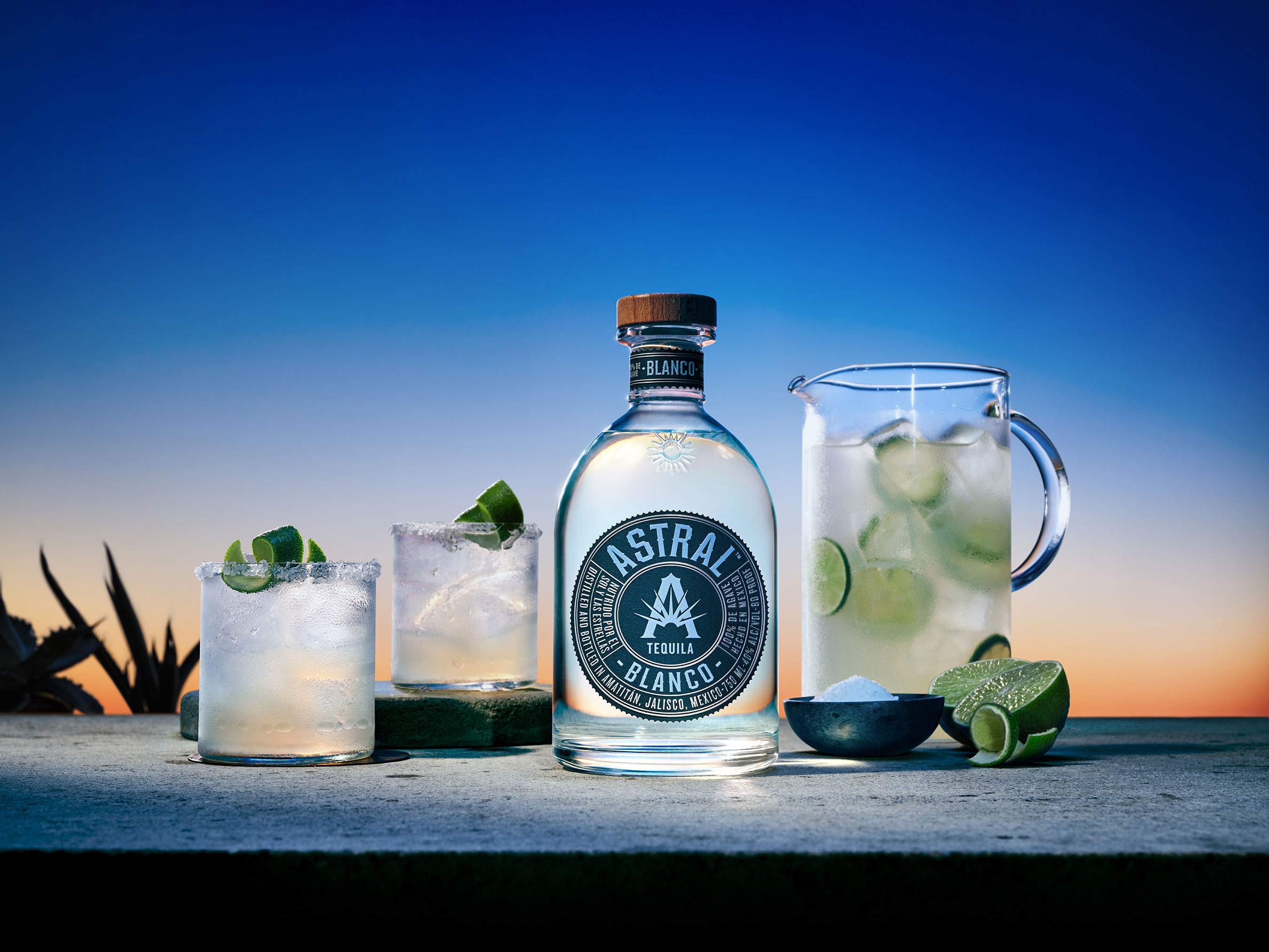 Astral Tequila Blanco is best mixed into a Stellar Margarita and enjoyed with friends during Azure Hour, the magical point in the day when the sun and stars meet.