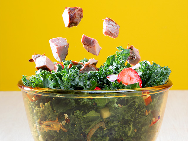 Honey Citrus Vinaigrette Kale Salad with Summer Grilled Pork Tenderloin & Mustard Glaze