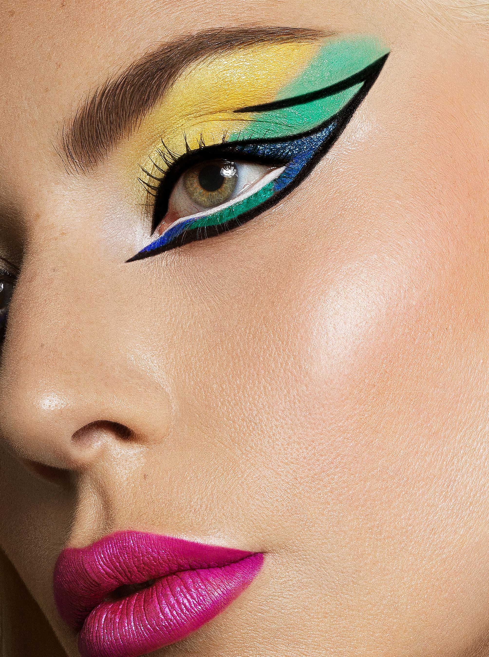 HAUS LABS BY LADY GAGA Founder Lady Gaga showcasing a supercharged clean artistry look wearing Hy-Power Pigments Paints, The Edge Precision Brow Pencil, Optic Intensity Eco Gel Eyeliner Pencils, and Bio-Radiant Gel-Powder Highlighter. Shot By: Domen & Van De Velde