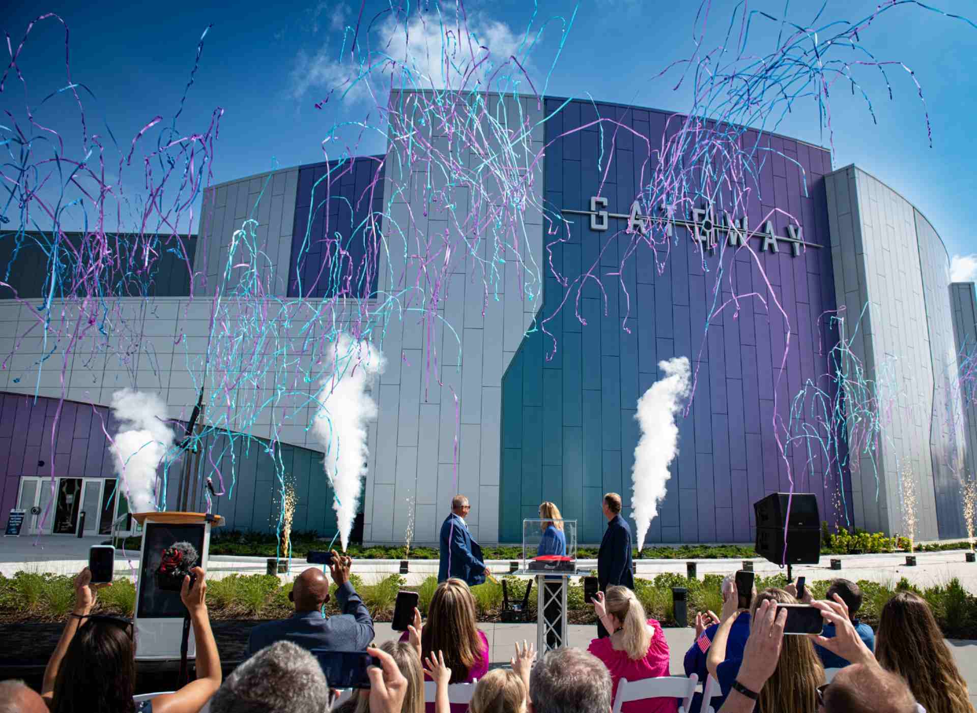 Jerry Jacobs, Jr., CEO, Delaware North, Janet Petro, director, Kennedy Space Center and Therrin Protze, COO, Kennedy Space Center Visitor Complex, officially opened Gateway™: The Deep Space Launch Complex