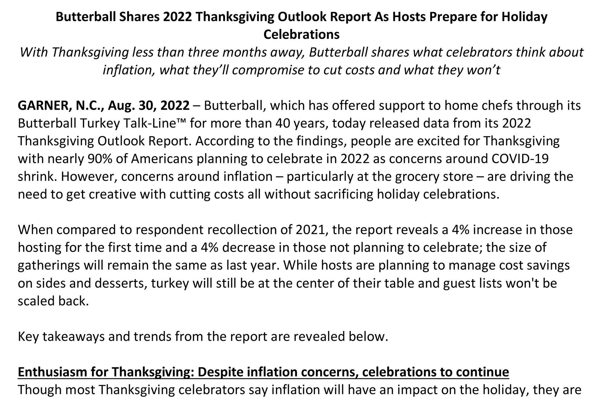 Butterball Press Release