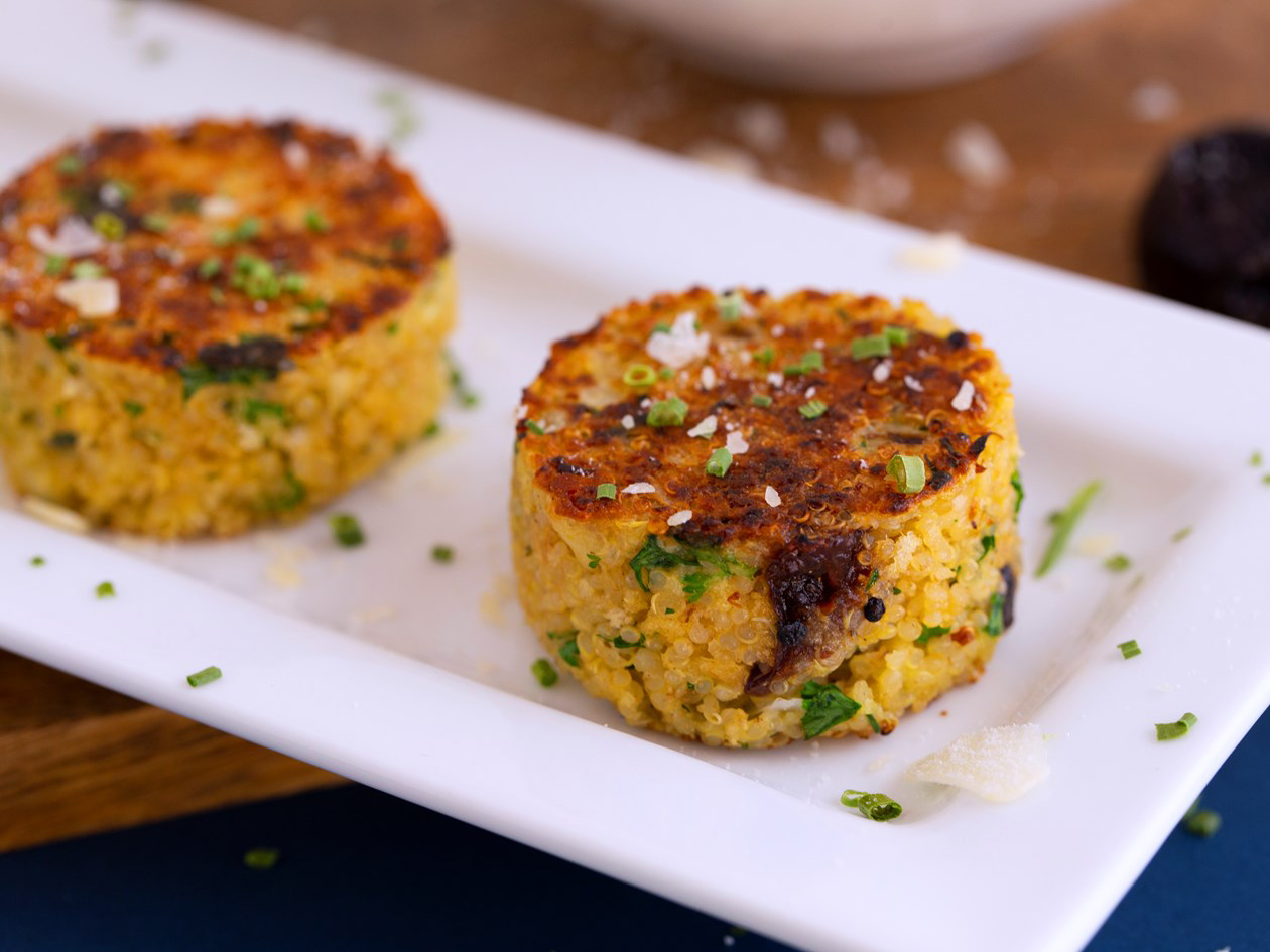 Crispy Quinoa Cakes & Leafy Green Salad