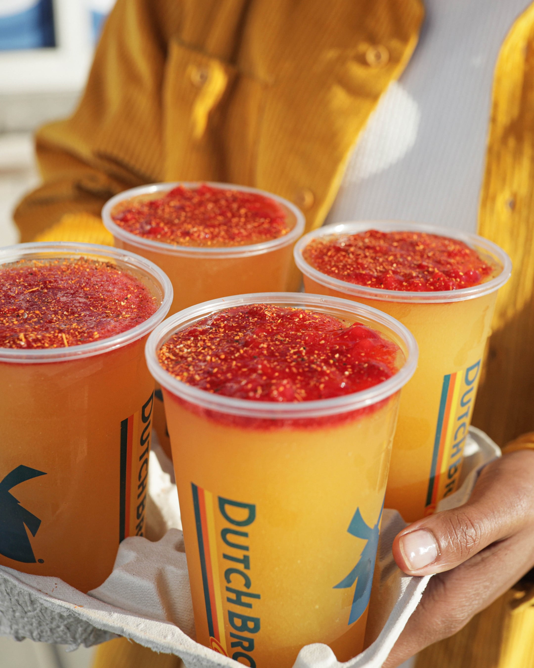 The Mangonada Rebel is inspired by the iconic Mexican treat. This energizing take on a classic features a mix of Dutch Bros’ exclusive energy drink, Rebel, and mangonada flavor topped with Strawberry Real Fruit and Tajín.