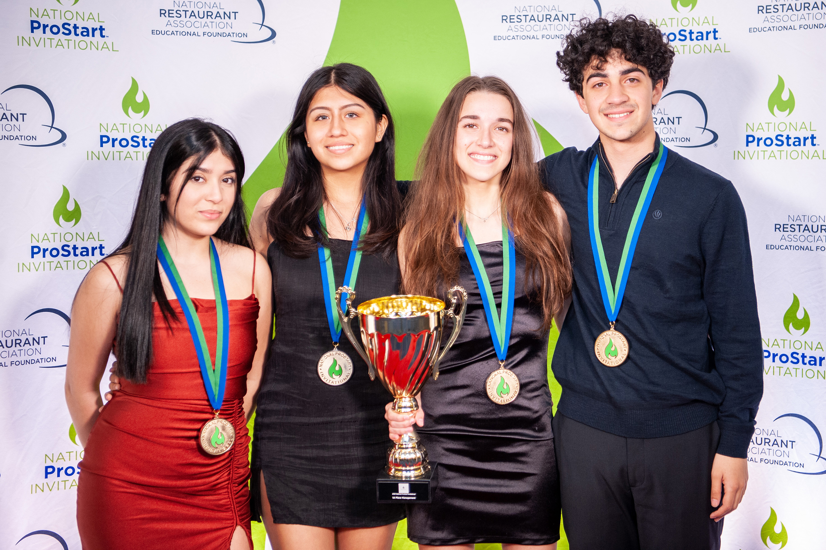The ProStart team from Wilbur Cross High School in New Haven, Connecticut, captured the restaurant management competition, where they faced off against teams from 45 other states. L-R: Jailyn Gonzalez, Paulette Jara, Charlotte Buterbaugh, Adam Sharqawe.