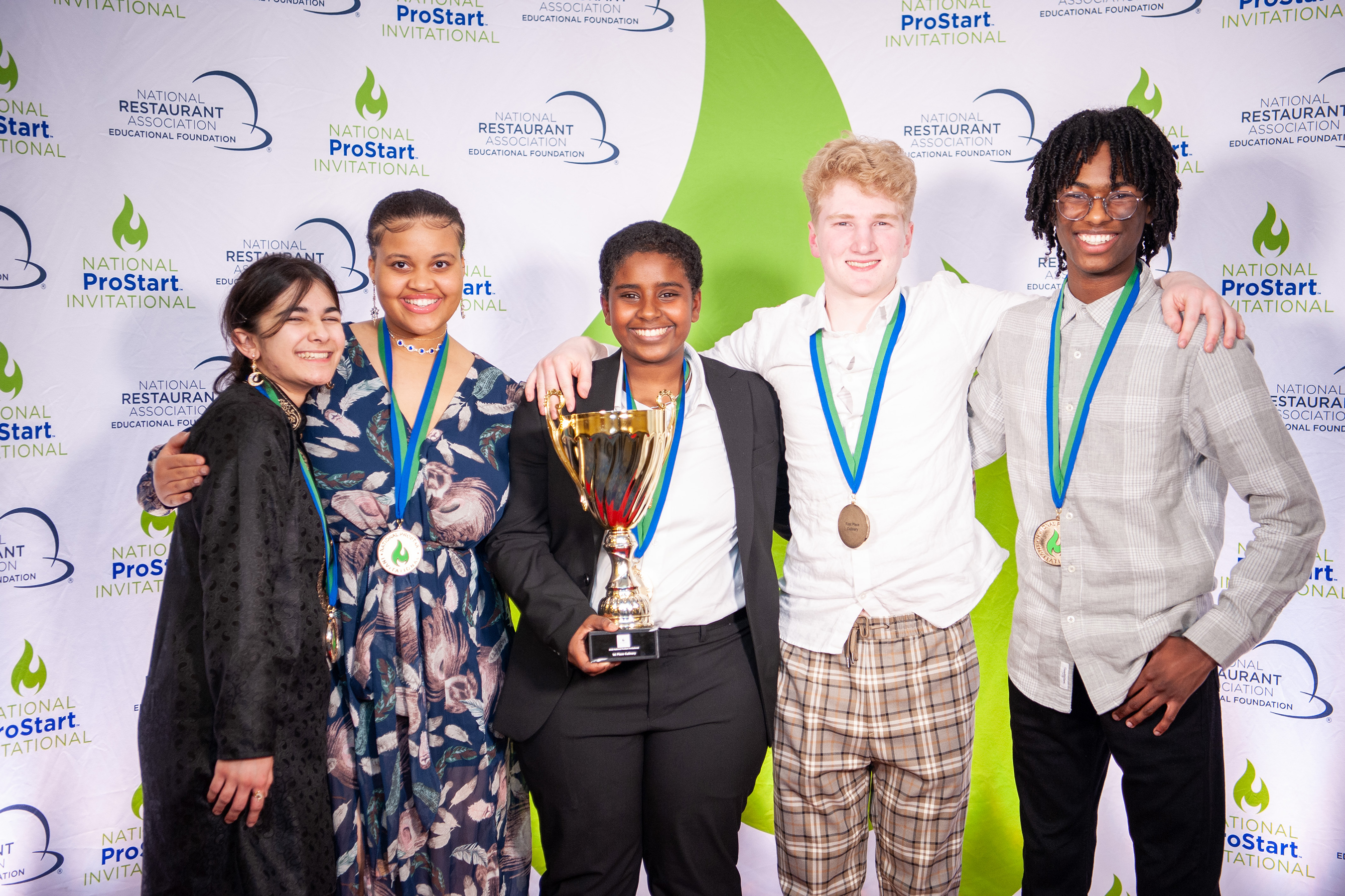 The ProStart team from Plymouth Canton Educational Park in Canton, Michigan, won first place in the National ProStart Invitational culinary competition, facing off against teams from 45 other states. Team members include: Carmen Hensley, Charles Salowich, Mazin Ahmed, Sophie Dorado, and Yamir Garver.