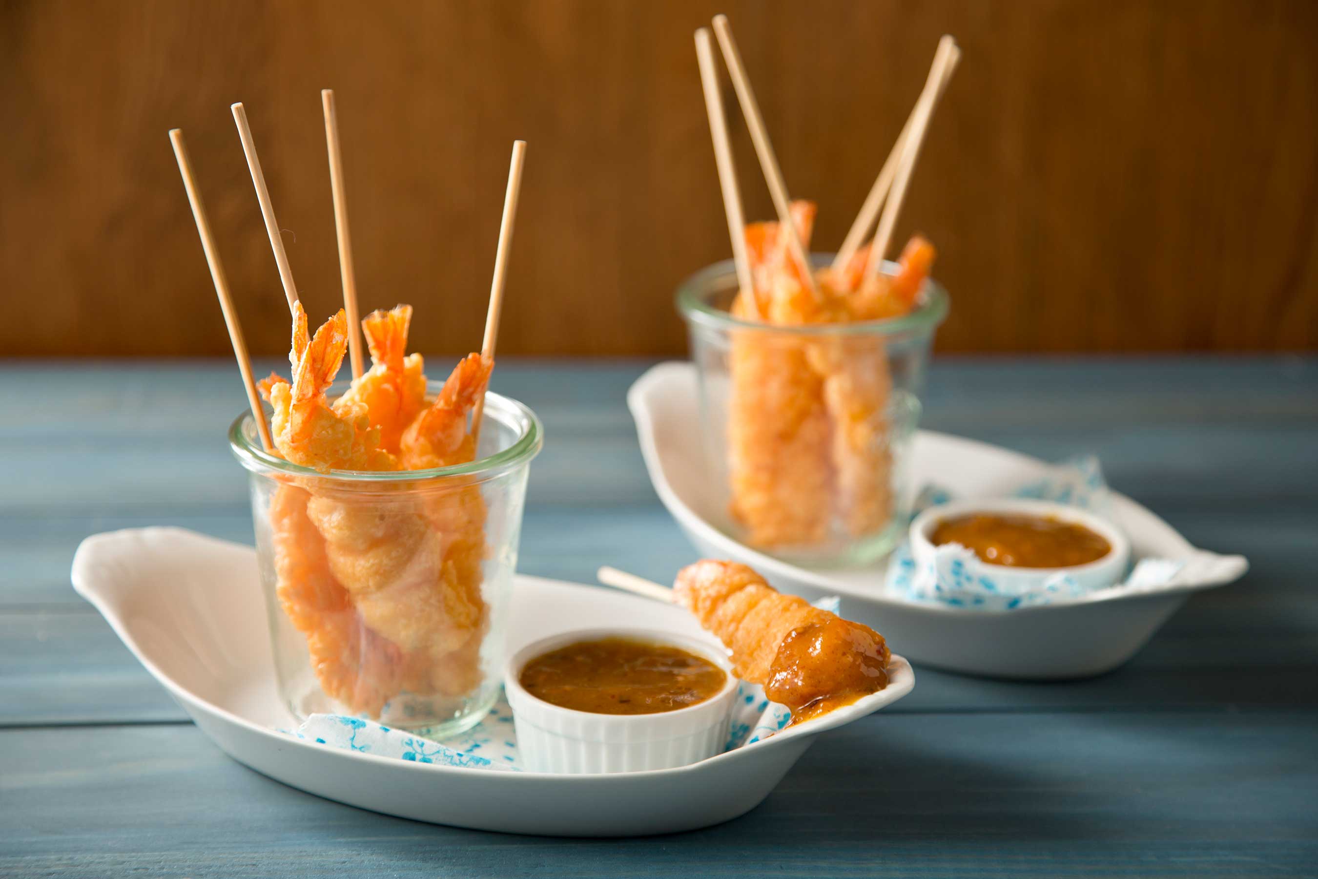 Tempura Shrimp Sticks with Warm Apricot Dipping Sauce