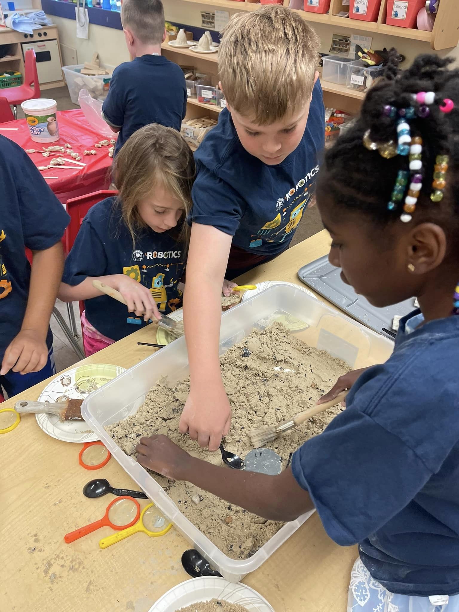 As part of the two-week robotics curriculum, children engaged in fun STEM lessons about fossil digging during the Primrose Schools Summer Adventure Club.