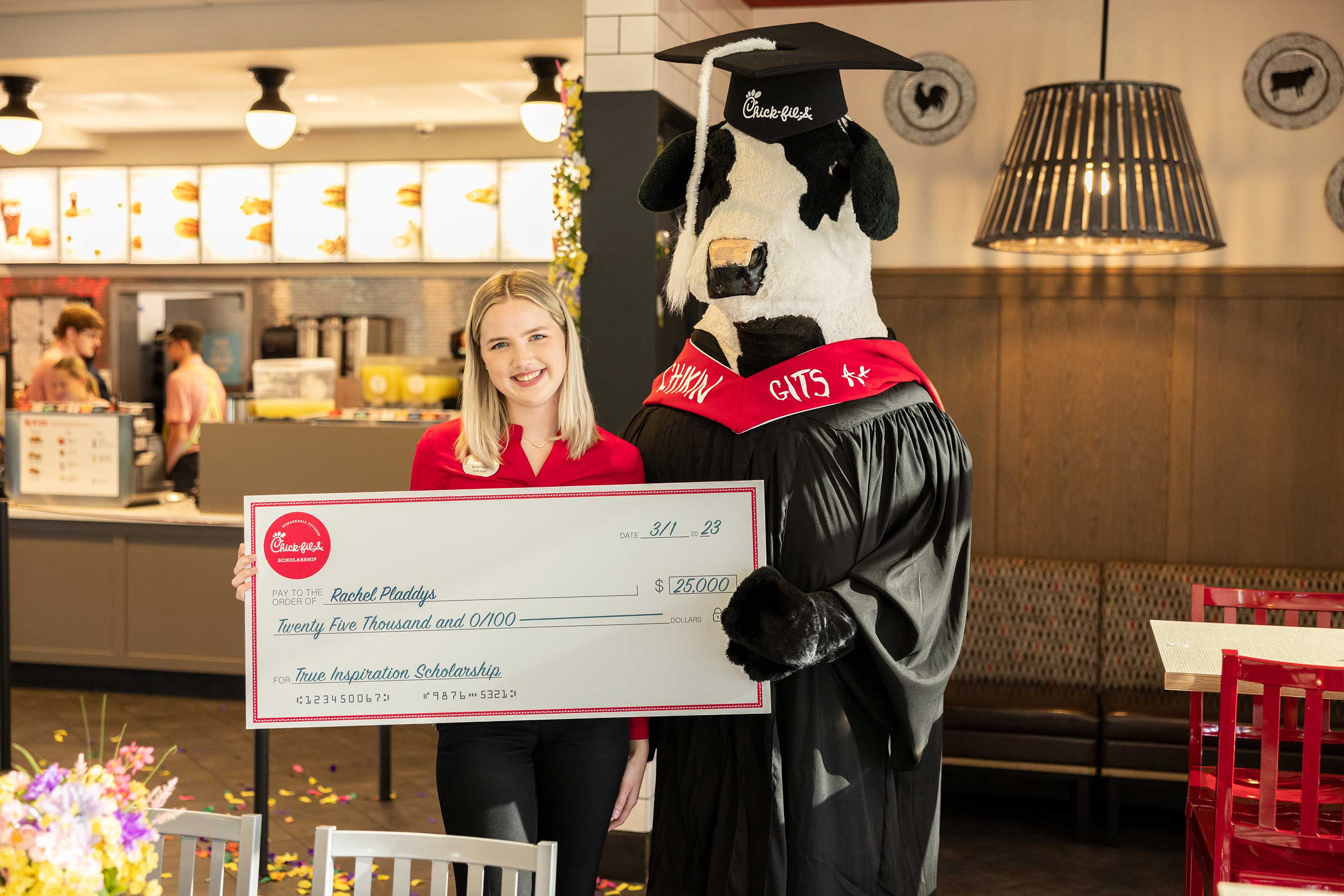 In 2023, Chick-fil-A, Inc. awarded more than $25 million in scholarships to more than 13,000 restaurant Team Members, including Rachel Pladdys in Orlando, Fla.