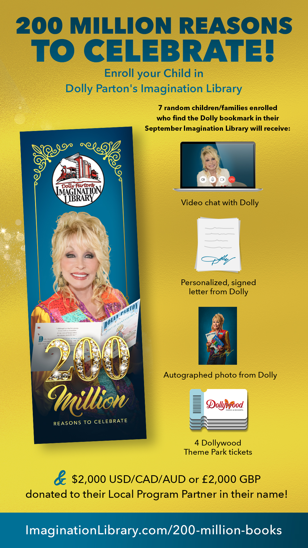 DOLLY PARTON’S IMAGINATION LIBRARY IS CELEBRATING GIFTING 200-MILLION BOOKS SINCE 1995