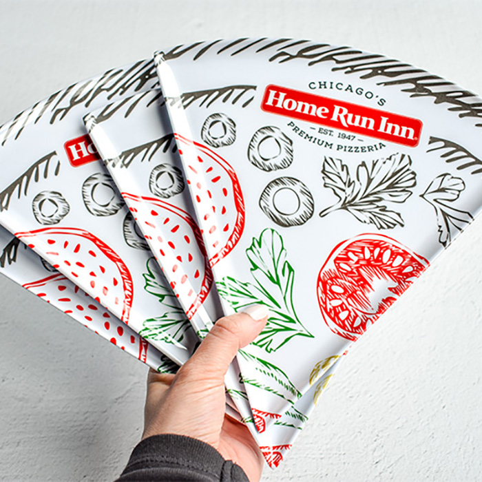 Our pizza plates are the perfect size for a slice of your HRI pizza. A kid favorite in every household.