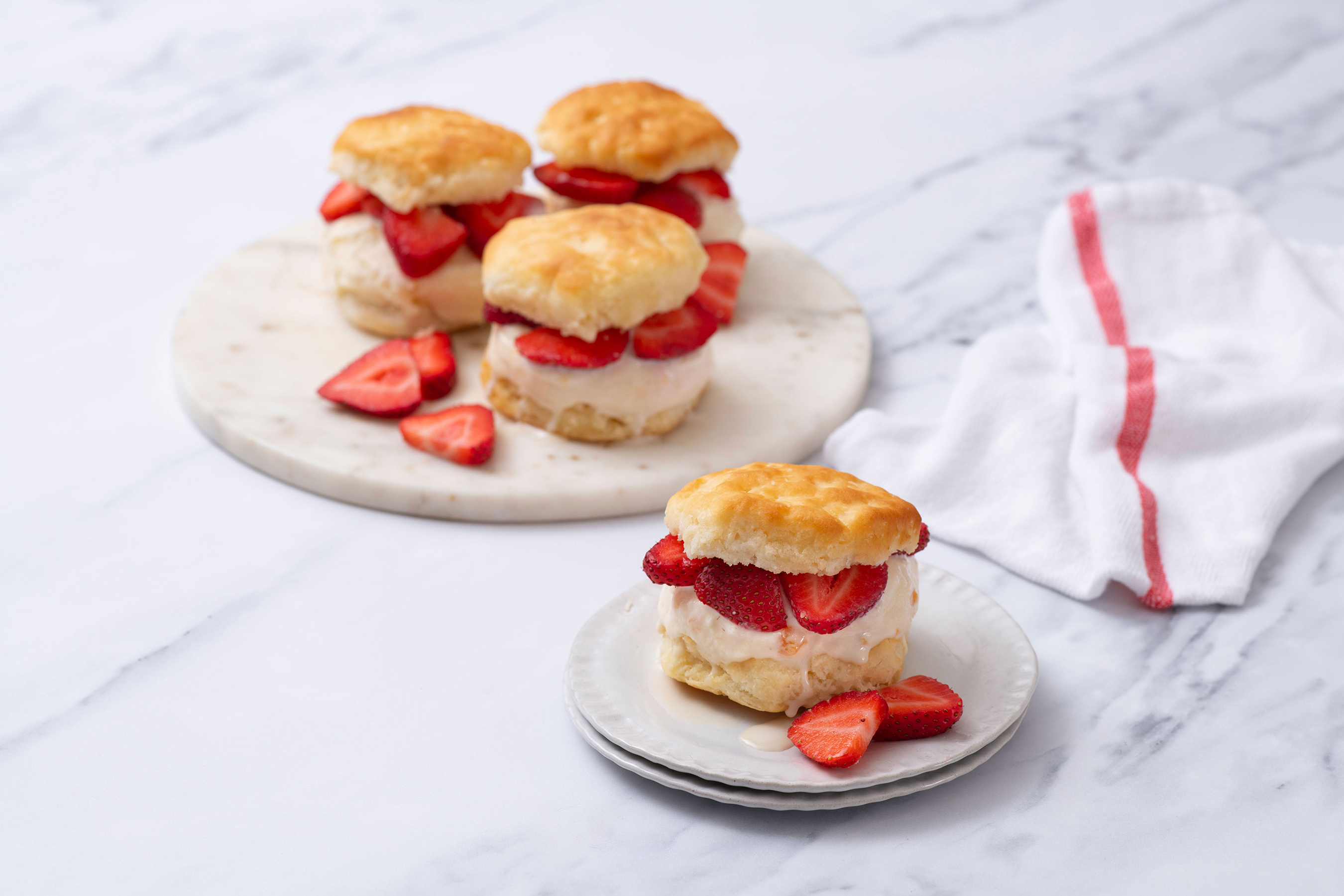 Strawberry Peach Shortcake Ice Cream Sandwich recipe using Chick-fil-A Biscuits and a Chick-fil-A Strawberry Milkshake from Chick-fil-A Shared Table nonprofit partner FeedNC in Mooresville, N.C.