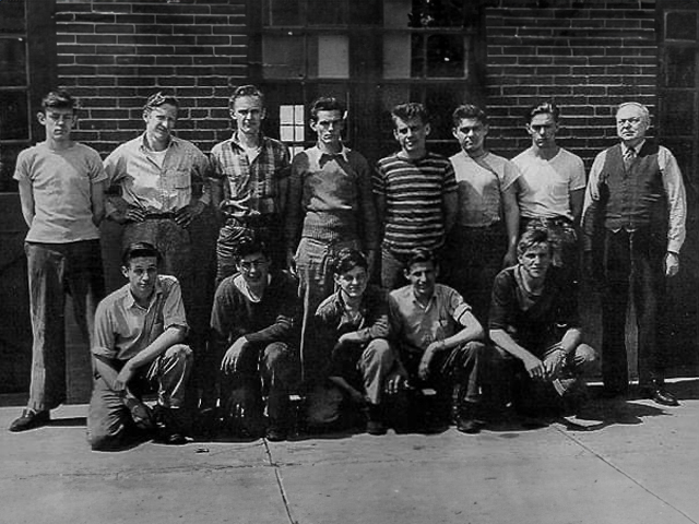 Raymond DeWalt (far right) with his trades school students known as the “Wilcox Boys” in Mechanicsburg, PA, circa 1947.