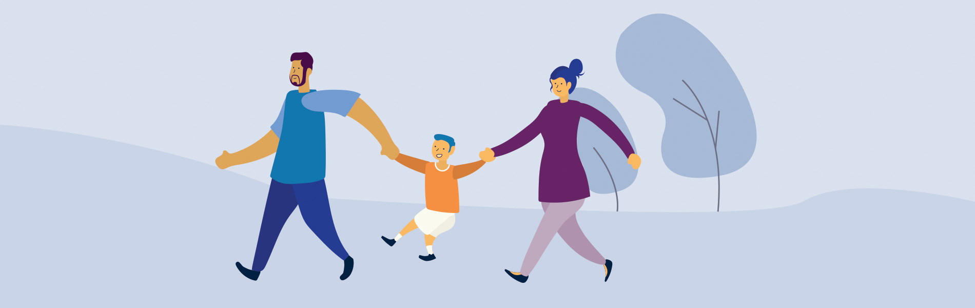 Illustration of a family walking