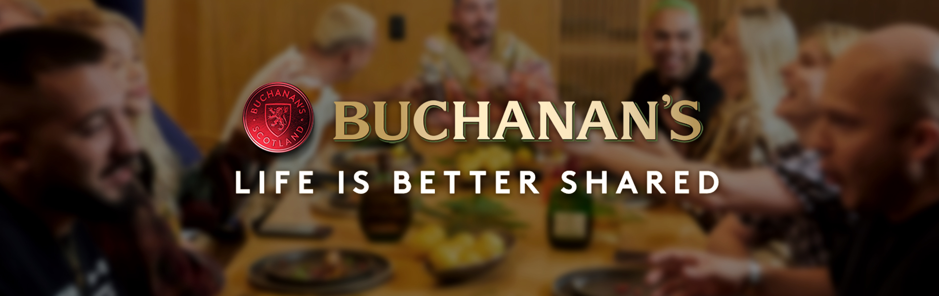 Bottle of Buchanan Whiskey on a dinner table
