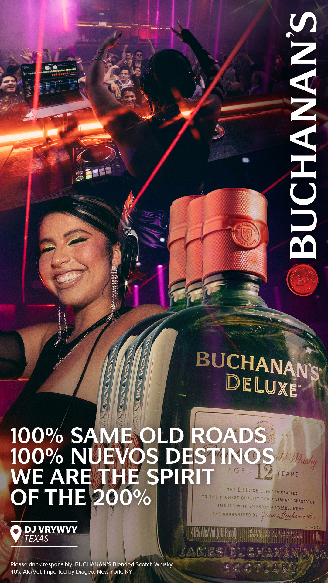 DJ VRYWVY en la campaña navideña de Buchanan’s Whisky representando a los 200%ers de Dallas, Texas.