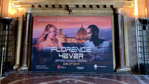 New World vs. Old World. Florence4Ever graphics in Times Square and surrounded by over 500 year old art in the room of Cosimo di Medeci in Pallazo Vecchio in Florence