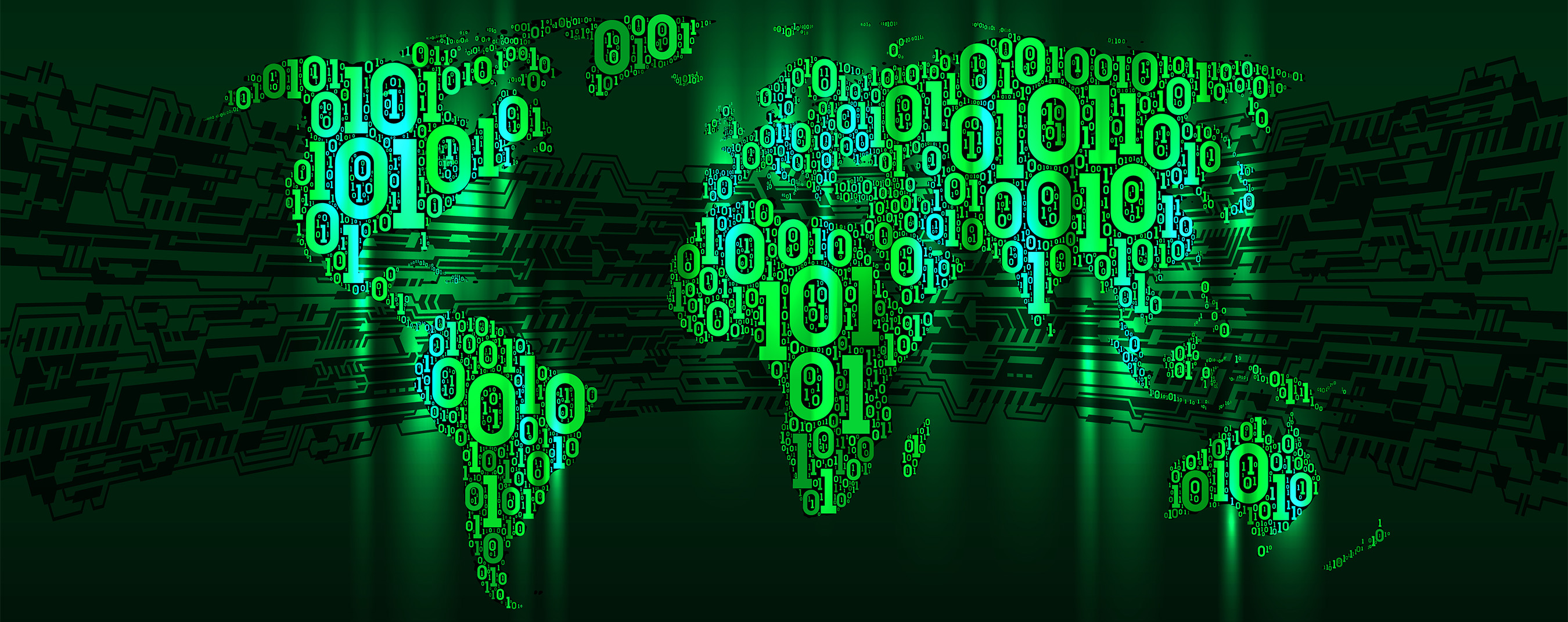 Map filled with bright green binary