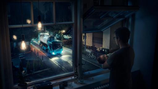 De Volvo FE Electric produceert geen uitlaatgassen en is veel stiller dan een truck op diesel.