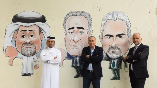 Stars of Science jury members (from left to right): Dr. Khalid Al-Ali, Prof. Abdelhamid El-Zoheiry, and Prof. Fouad Mrad <br><br>
أعضاء لجنة تحكيم برنامج نجوم العلوم (من اليمين إلى اليسار): البروفسور فؤاد مراد، البروفيسور عبد الحميد الزهيري، والدكتور خالد العالي