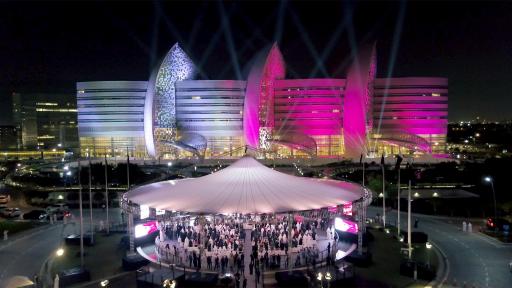 Aerial shot of the grand opening ceremony for specialist women&rsquo;s and children&rsquo;s hospital Sidra Medicine, in Doha, Qatar.