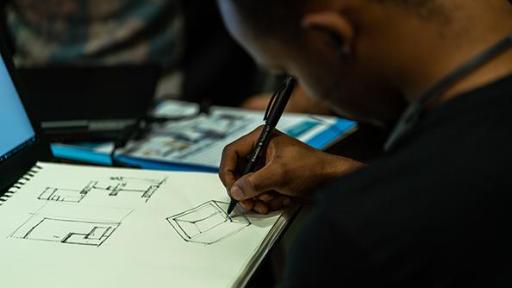 Detail of participant working at Roca One Day Design Challenge UAE