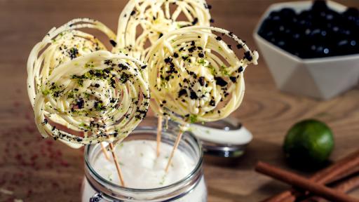 Chocolate lollipop with olives