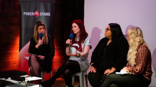 Image of Rebecca McAdam, Jennifer Shahade, Aleeyah Jadavji, and Francine Watson discuss "Raising the Stakes - The Women of Poker"