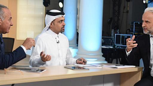 Stars of Science jury members (from left to right):  Professor Abdelhamid El-Zoheiry, Dr. Khalid Al-Ali, and Professor Fouad Mrad
<br>
أعضاء لجنة تحكيم برنامج نجوم العلوم (من اليسار إلى اليمين): البروفيسور عبد الحميد الزهيري، والدكتور خالد العالي، والبروفسور فؤاد مراد،