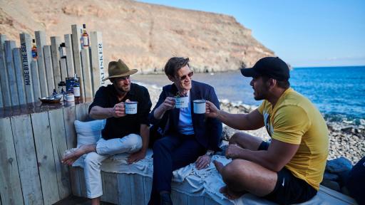 Talikser Whisky Atlantic Challenge Wilderness Bar Actor Matt Smith with British adventurer James Aiken and endurance athlete Ross Edgely